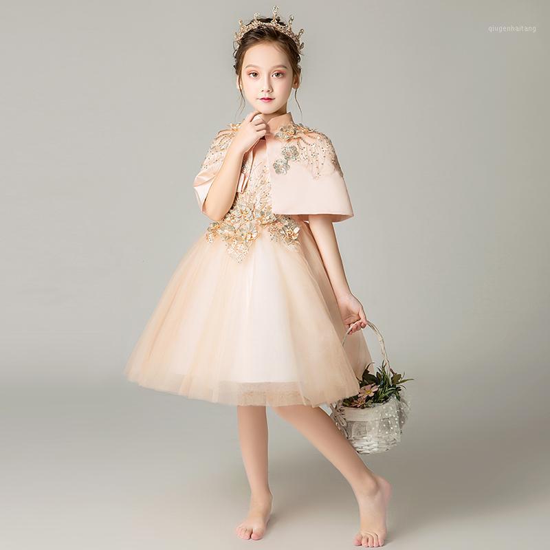 

Champagne Lace Princess Dress For Birthday Party Wedding Beaded Appliques Ball Gown Elegant Formal Girl First Communion Dress1, Orange