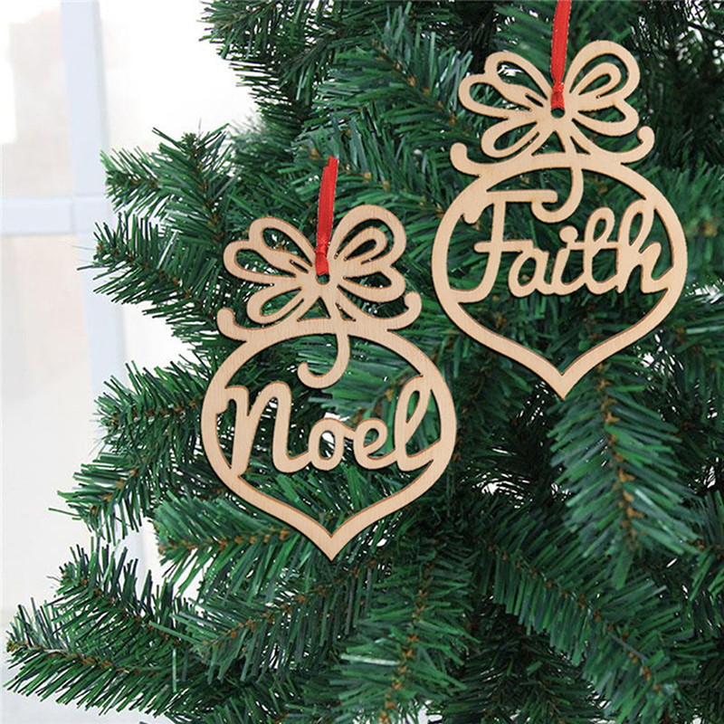

High Quality Christmas letter wood Heart Bubble pattern Ornament Christmas Tree Decorations Home Festival Pendant Hanging Gift