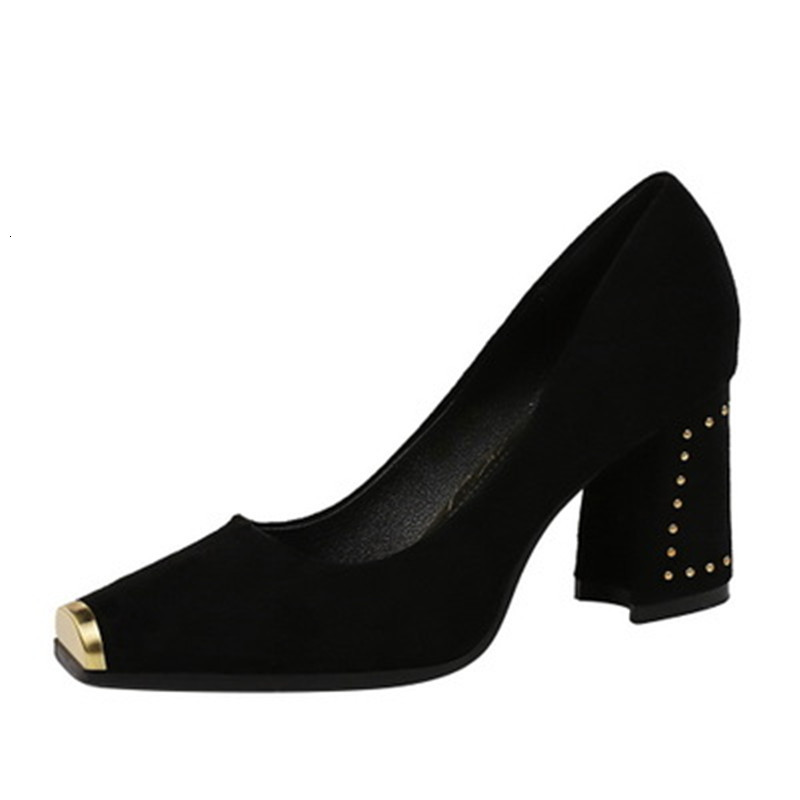

2021 New Foot Pumps Fashion Sexy Rebite Square Heel 7.5 in Office High Heels From Female Wedding Dress Shoes 3EE9, Black