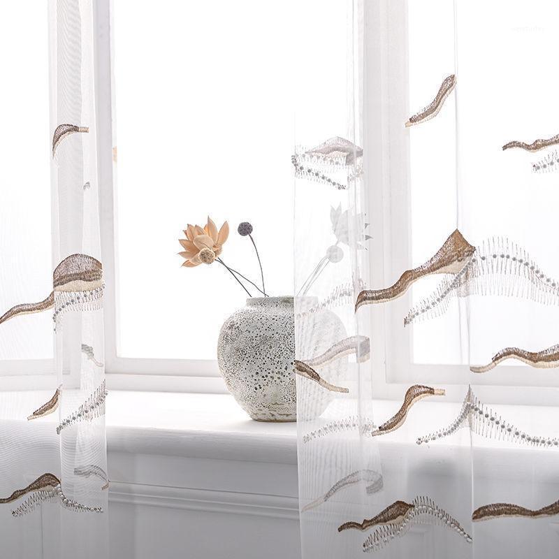 

Chinese Pearls Curtains for Living Room Scenery Pattern Mesh Fabric Sheer Drape Embroidery Voile Window Curtain Blinds S295#401, Blue