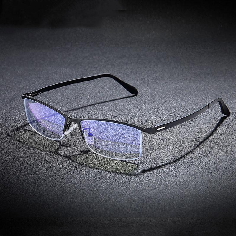 

Half Rim Metal Frame Glasses Business Style Man TR90 Temple Legs Ani-Blue Light Lenses Optical Eyewears