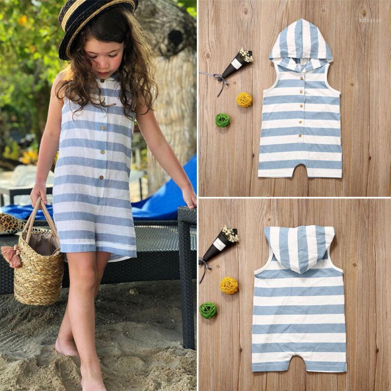 

Berets 1Pc Toddler Kid Baby Girl Clothes Sleeveless Romper Hood Jumpsuit Striped Outfit1, Black