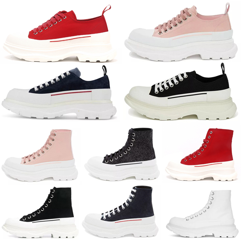 

2022 Fashion Tread Slick lace up canvas sneaker women high low sole black royal platform red pink white womens oversized shoes sneakers, Box