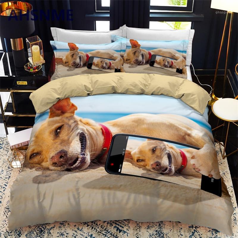 

AHSNME Lovely Selfie Dog Quilt Cover Set Puppy Bedding Set Cute Pet Dog Bedlinen for Adult Kids Dropshipping1, Red