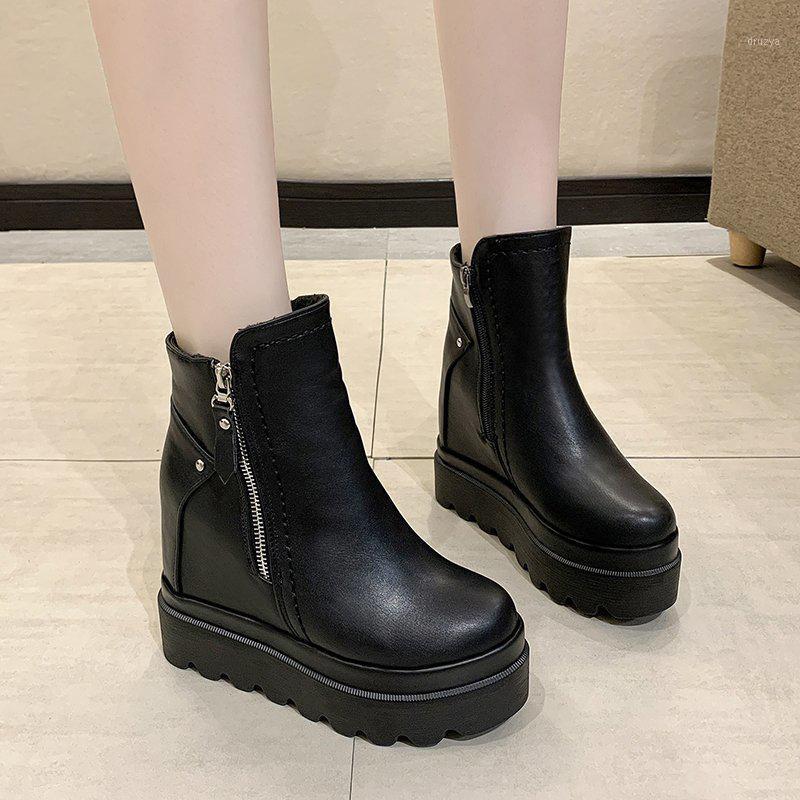 

Lucyever 12cm Super High Heels Platform Boots Women Chunky Hidden Heels Ankle Boots Woman Black Pu Leather Short Booties Ladies1