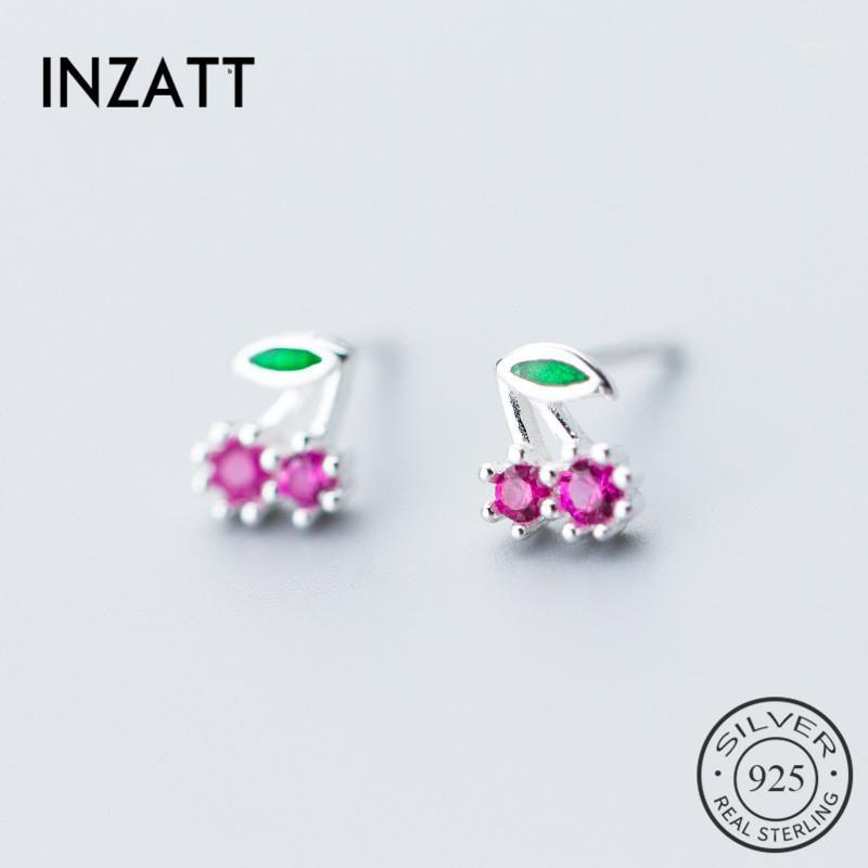 

INZASweet Fruit Cherry Zircon Stud Earrings Real 925 Sterling Silver purple Color For Women Birthday Party Fine Jewelry1