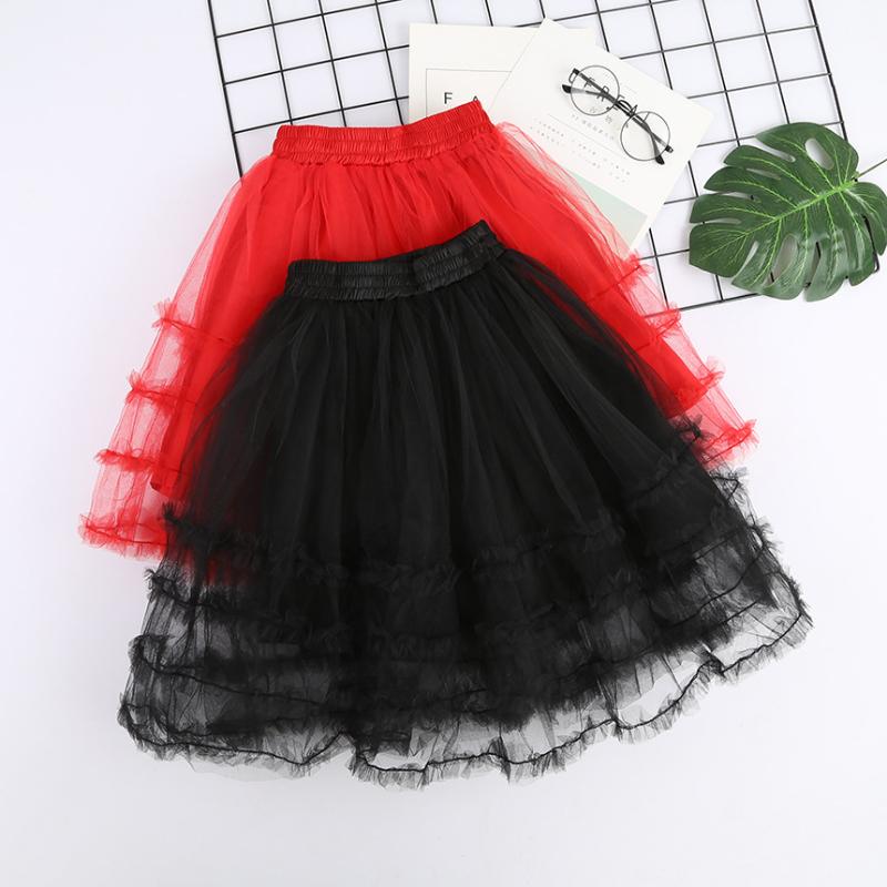 

Sweet Girls Kids Tulle Candy Red Black Color Skirts Tutu Ruffles Autumn Fashion Party Birthday Clothing