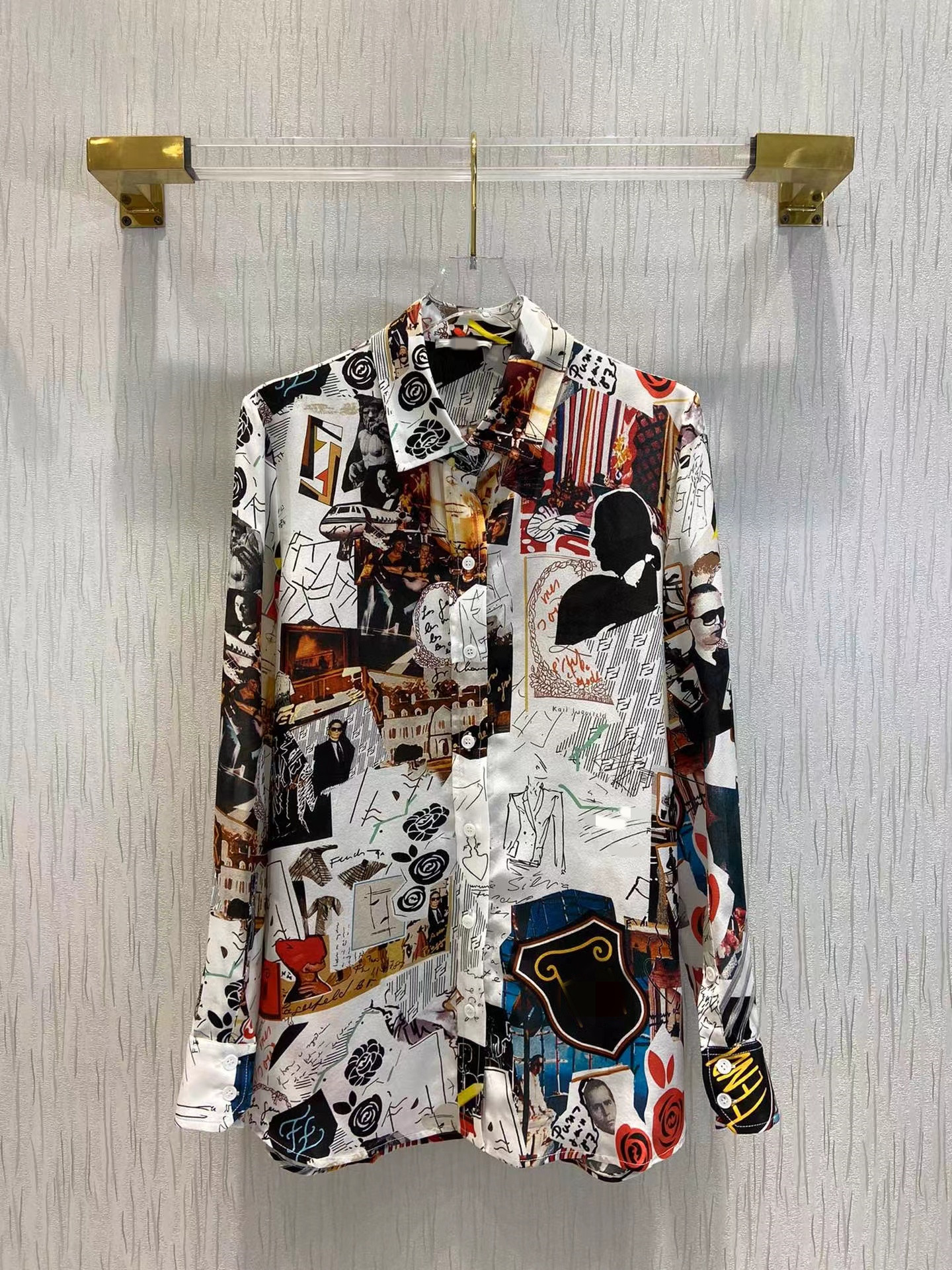 

2022 Spring Summer Long Sleeve Lapel Neck Milan Runway Shirts Designer Blouses Brand Same Style Shirts 1230-4, Picture color