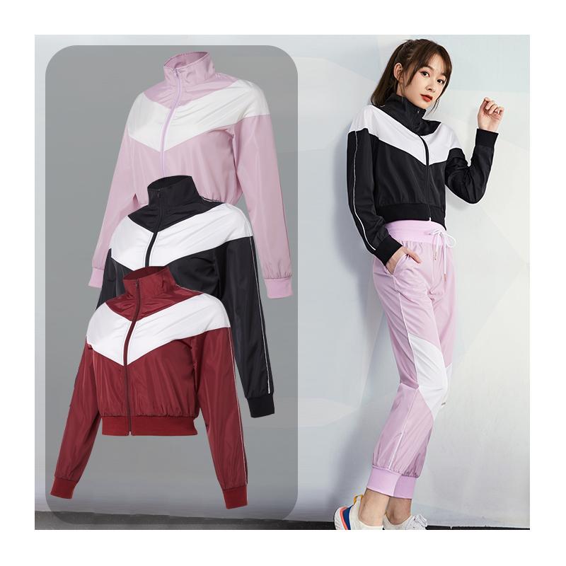 

Yoga Jackets Autumn Sport Zipper Long Sleeve Crop Tops Patchwork Workout Running Activewear Woman Fitness Coats, Black