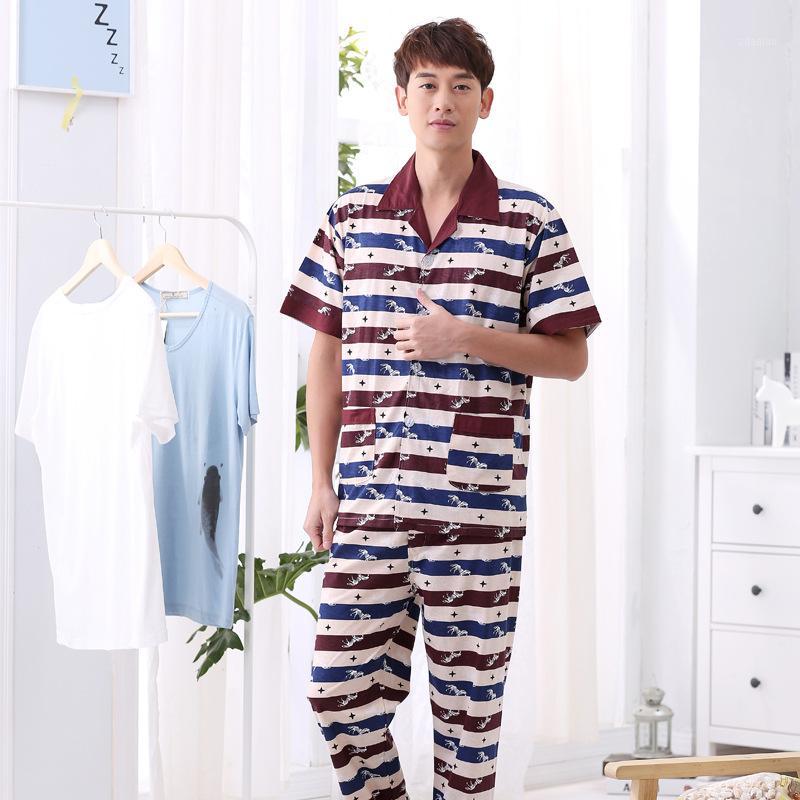 

Men's Cotton Pajamas Sexy Nightwear Men's Summer Plaid Short Sleeve Trousers Men Pijama hombre invierno Mens Lounge Wear1, 3805