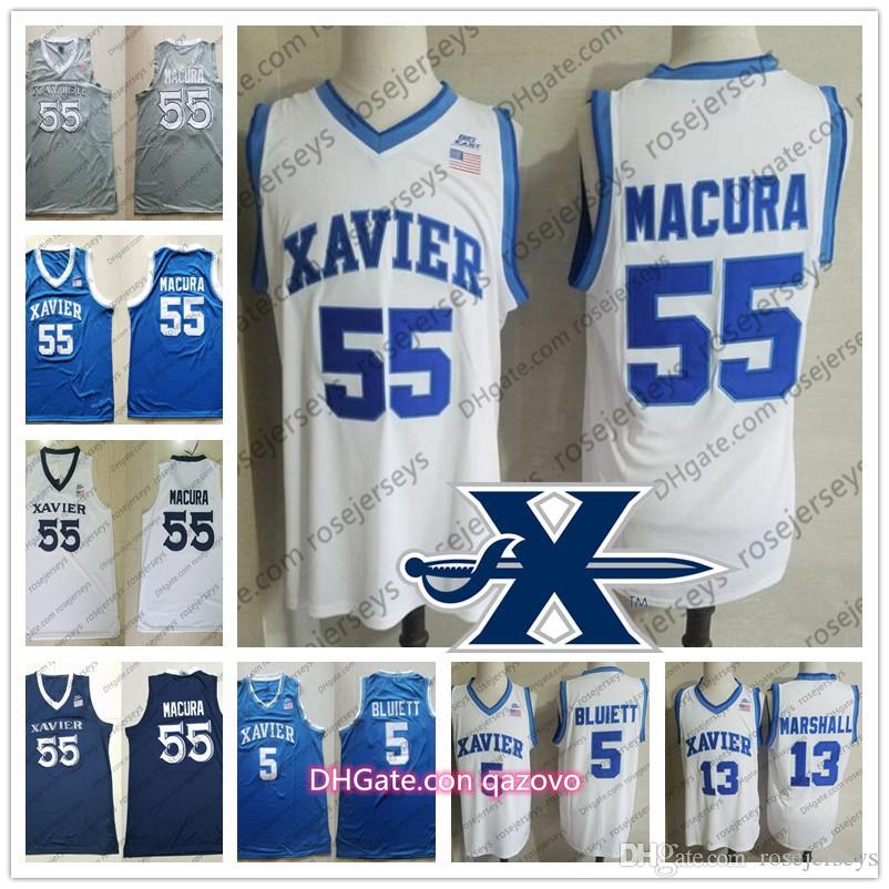 

Custom Xavier Musketeers 2020 Basketball #13 Naji Marshall 4 Tyrique Jones 55 JP Macura 1 Paul Scruggs White Bue Men Youth Kid Jersey, White with royal blue