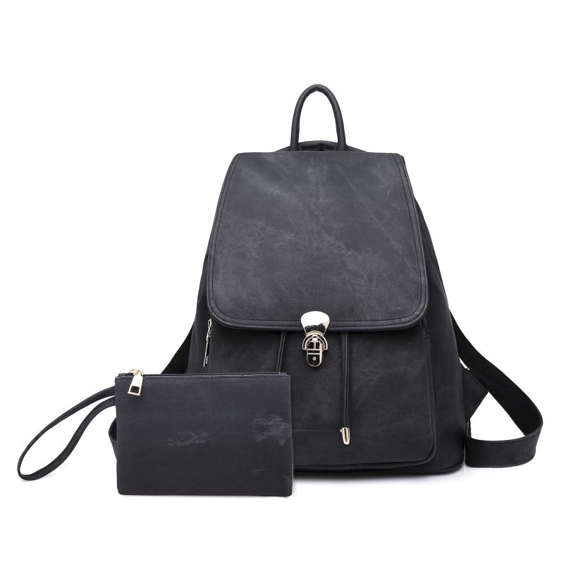 

New women's PU backpack fashion large capacity travel bag, Black