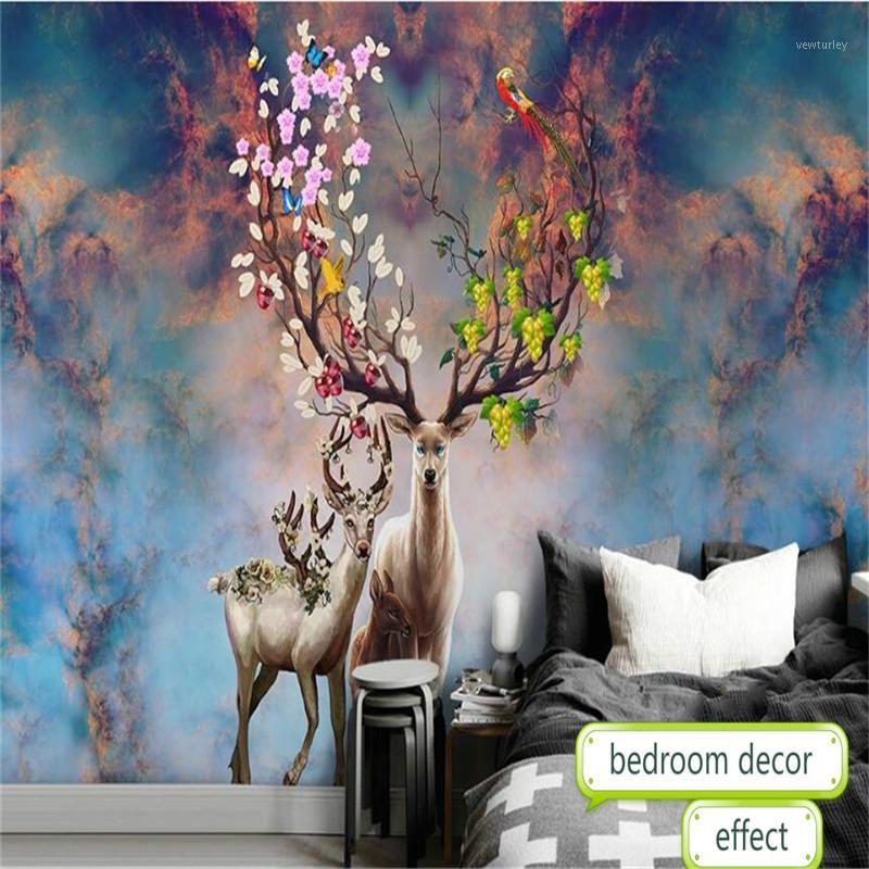 

European Creative Elk Marble Pattern Background Mural Wallpapers for Living Room Bedroom Walls 3D Wall Papers Home Decor1, Embossment paper