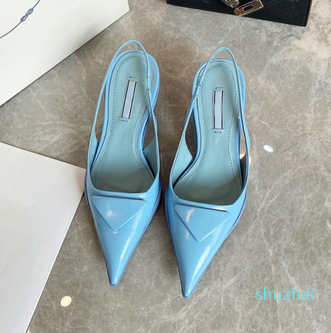 

2021 Dress Shoes Women Pumps triangle Mid-heel Slingback Sandals Designers Shoes High Heels Sandales Espadrilles, Blue with prd