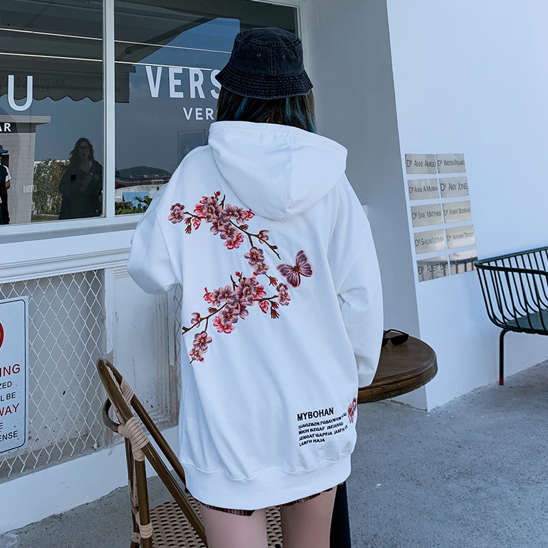 

Hoodies Men Flower Embroidery Print Hooded Pullover Sweatshirts 2020 Streetwear Fashion Hip Hop Tops Male Hoodie, White