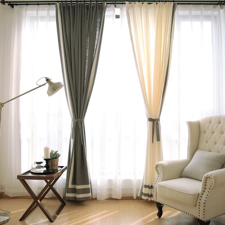 

Little fragrant wind simple wild Nordic style gray linen green custom curtains1