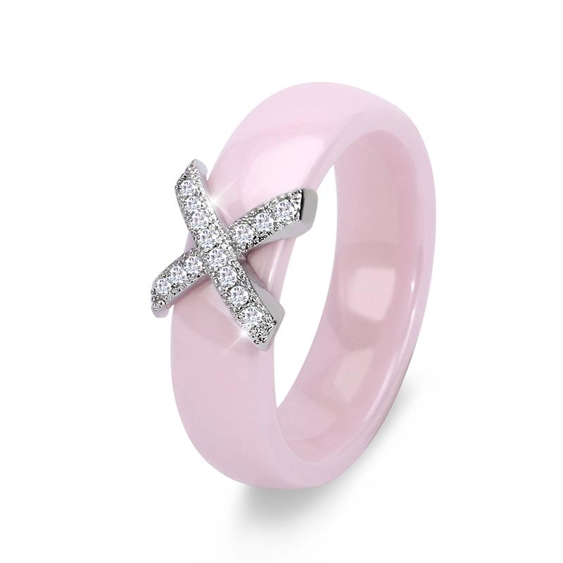

Crystal Cross Finger Ring For Women Trendy Jewelry Sweet Pink Color Ceramic Smooth Rings For Female Lady Wedding Engagement Gift