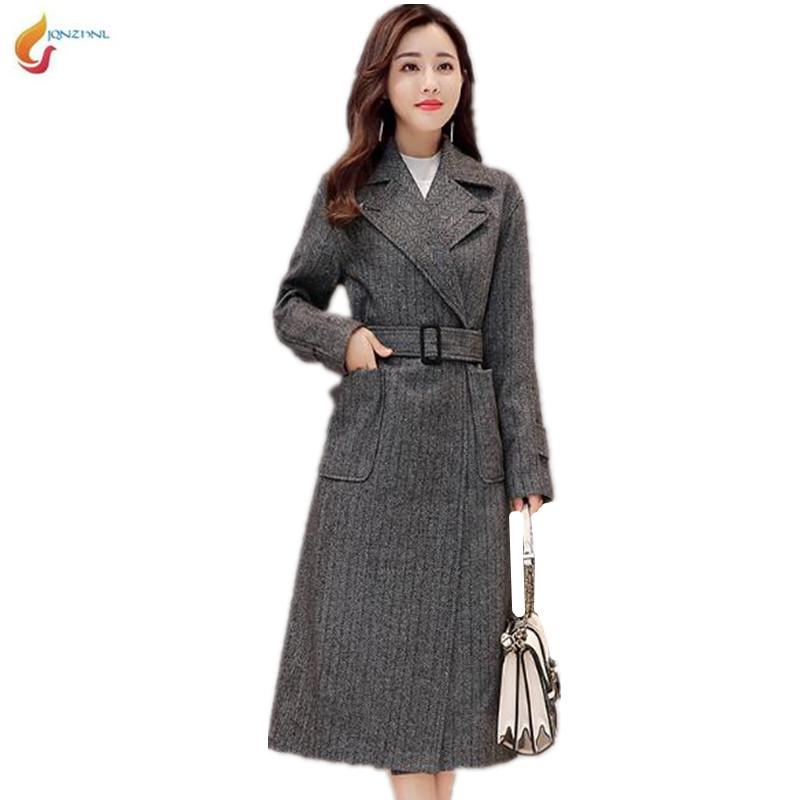 

Woolen coat winter female long 2020 new autumn coat woolen Overcoat was thin fashion stripe high-end women stripe mix G765, Gray