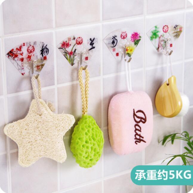 

Sector Print Seamless Hook Waterproof Adhesive Hooks 4 Pcs/Lot Magic Stickers Door After Hanger1