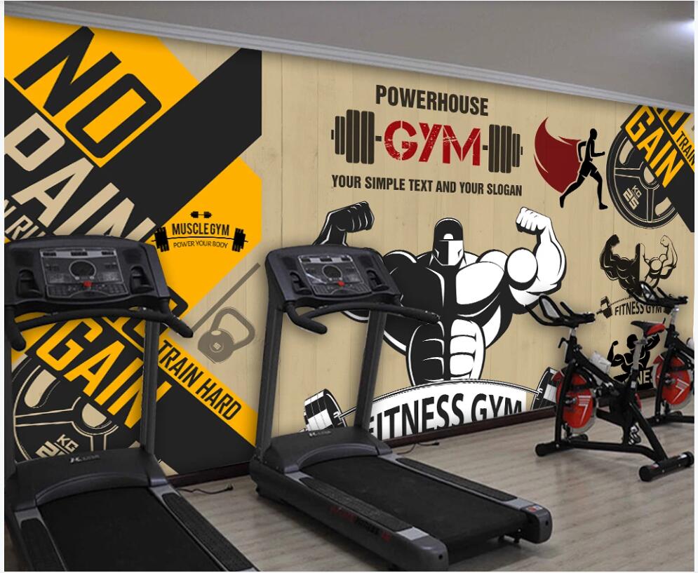 

custom photo mural 3d wallpaper Nostalgic cartoon fitness character lifting weights home decor 3d wall murals wallpaper in the living room, Non-woven wallpaper