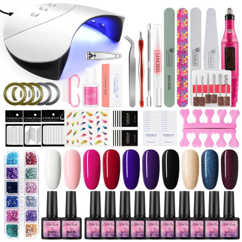 

Shipping From RU COSCELIA Manicure Kit Nail Gel Polish Set With Nail Drill Machine Lamp Dryer Soak Off For Manicure Set