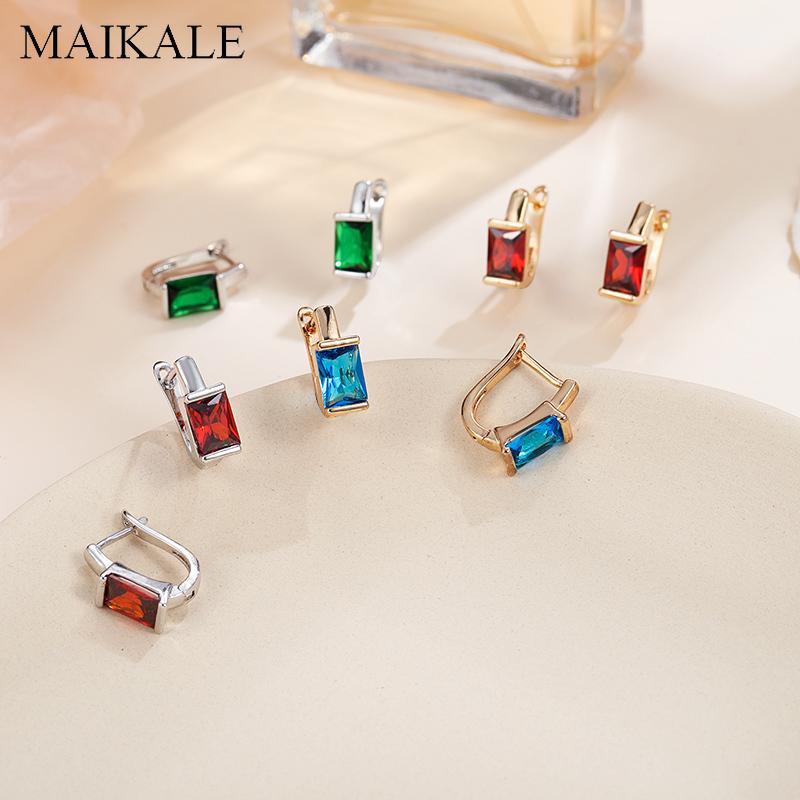 

MAIKALE Classic Design MultiColor Zirconia Stud Earrings for Women Red Blue Black Green Small Earrings Wedding Party Jewelry1
