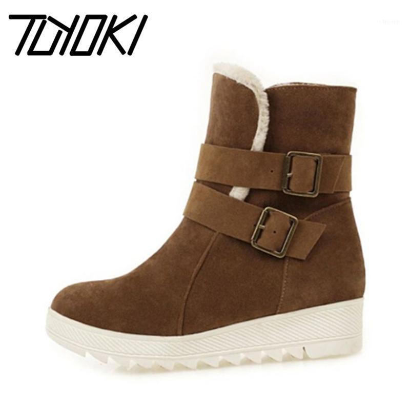 

Tuyoki Women Mid Calf Boots Plush Fur Warm Women Snow Boots Fashion Buckle Ladies Short Footwear Size 35-431, Black