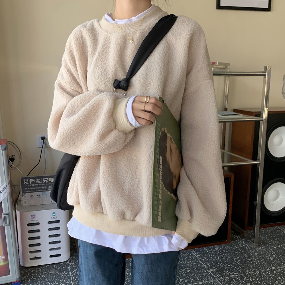 

2021 Fake Two-piece Women's Pullover's Hoodie Thicken New Casual Hoodless Light Beige Autumn Wear 9arj, Pink
