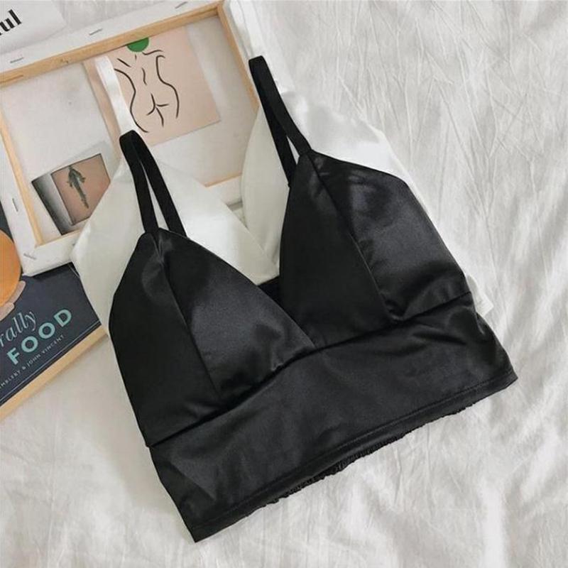 

Sexy Crop Top Women Wireless Bralette Tank Top Female Spaghetti T-shirt Camisole, Bk