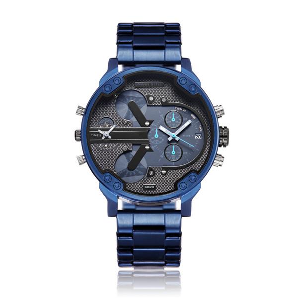 

Hot selling business men's quartz watch iced out watch dz sports watch blue steel band large dial