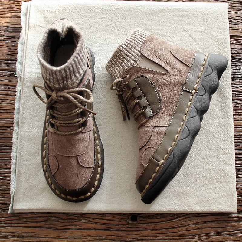 

Women Boots Velvet 2021 Autumn Winter Retro Mori Girl Shoes Flats Vintage Fashion Nubuck Women Fleece Warm Boots
