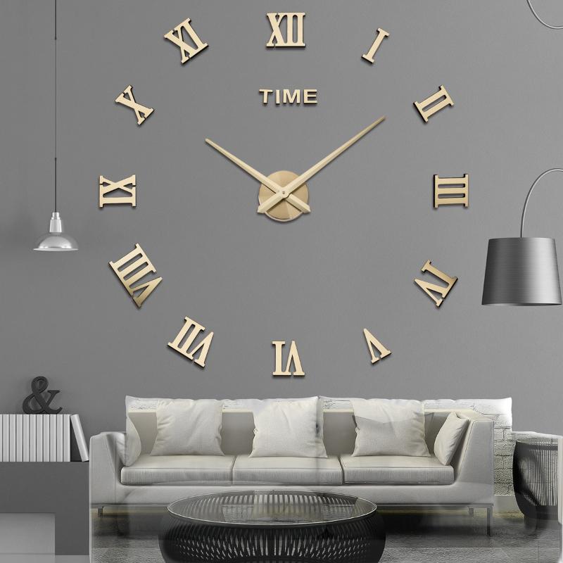 

sale wall clock watch clocks 3d diy acrylic mirror stickers Living Room Quartz Needle Europe horloge