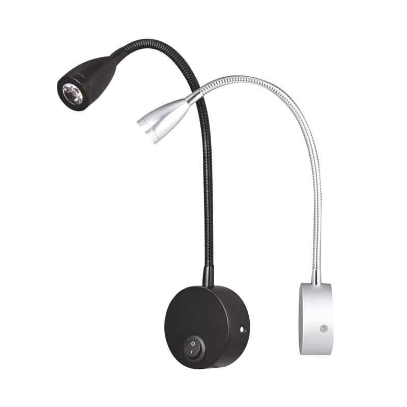 

3W LED Wall lamp Modern Bedroom Bedside Lamp 90-260V Black Silver Light Body 360 Degree Angle Adjustable wall light