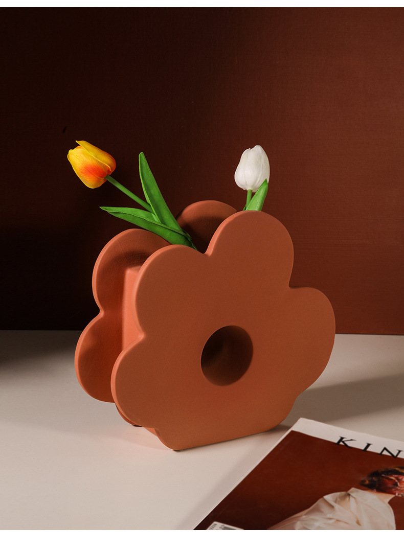 

Nordic Morandi ceramic vase decoration geometric flower art flower table porch decoration floral