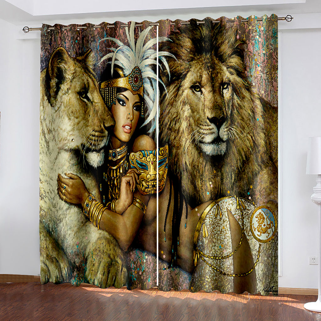 

Photo 3D Window Curtain lion print Luxury Blackout For Living Room soundproof windproof curtains, Yellow