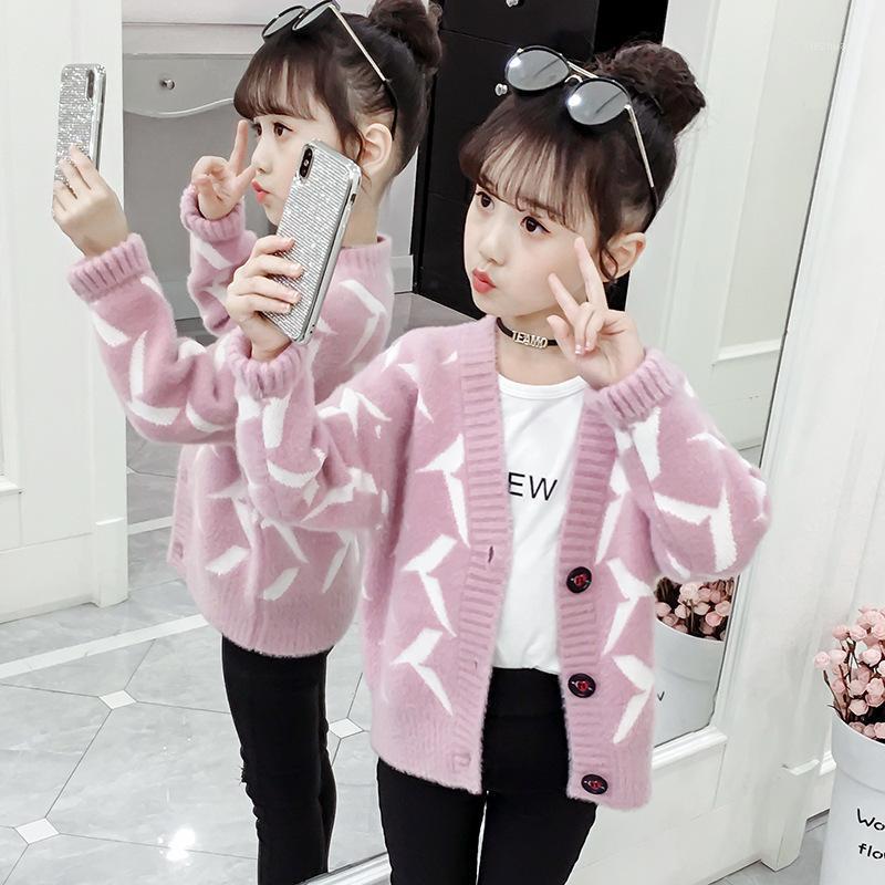 

Teenage Girls' Sweater 2020 Autumn New Children Knitted Cardigan Korean Toddler Kids V-neck Sweatears Teenager Clothes 12 13 14Y1, Pink