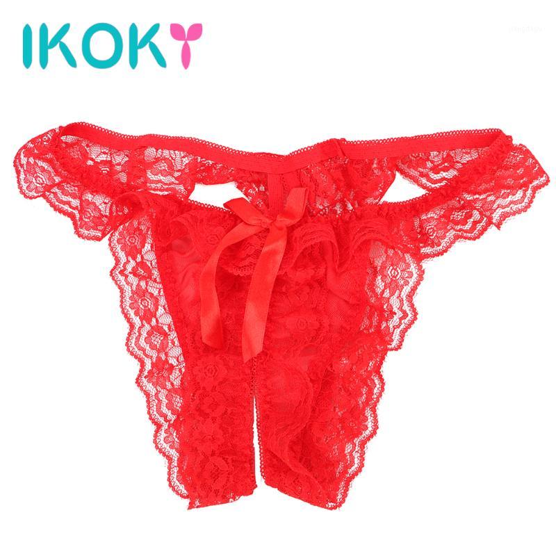 

IKOKY Sexy Opening Crotch Panties Women Lace Thongs Briefs Sexy Lingerie Female Underwear G-string T-back Panties1, Black