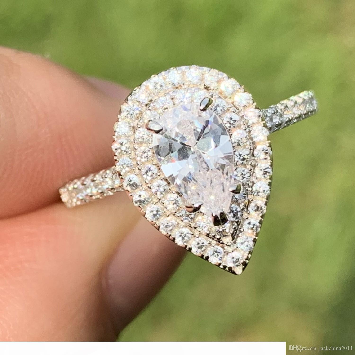 

K Size 6 -10 Sparkling Luxury Jewelry Hot Sale 925 Sterling Silver Drop Water White Topa Cz Diamond Eternity Wedding Band Heart Ring Gi