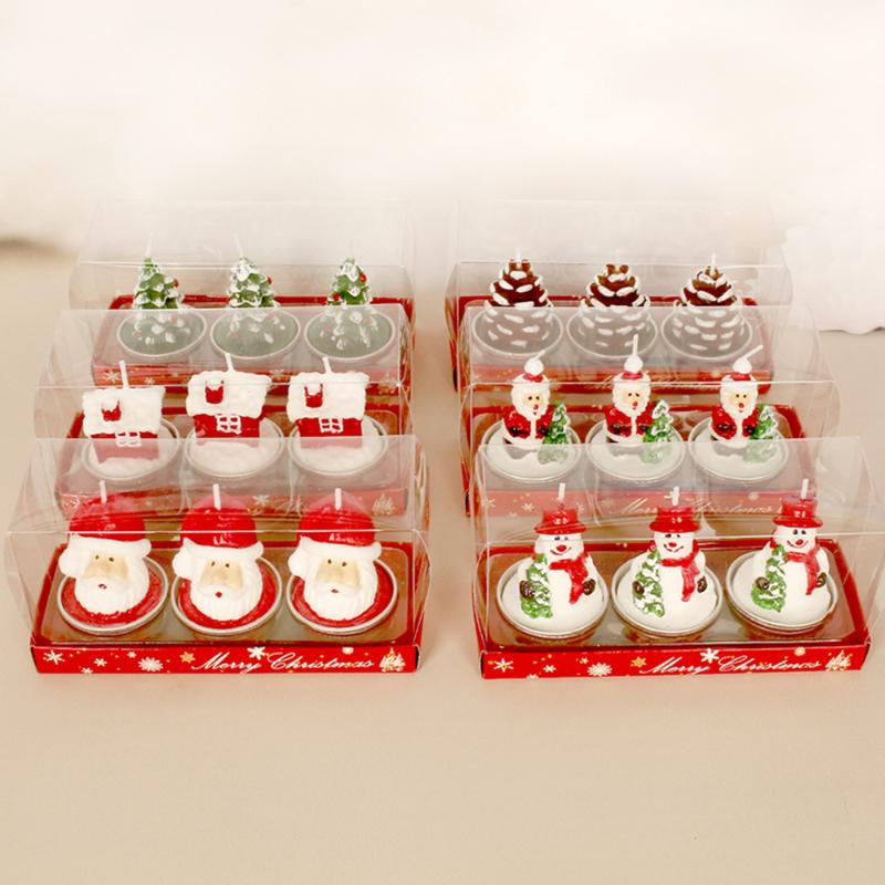 

3pcs/Set Xmas Candles Lovely Santa Snowman Christmas Tree Pine Cones Decorative Bougie Party Add Festival Atmosphere Supplies