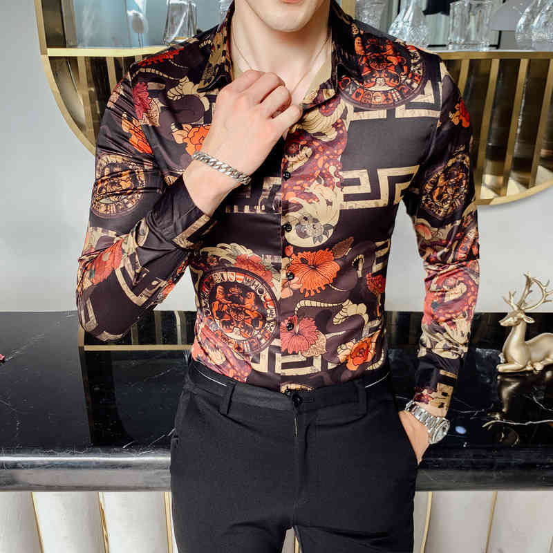 

Men' Casual Shirts long-sleeved Autumn men' shirt Korean Slim trend embroidery male nightclub handsome fashion hairdresser inch 2H3N, Red