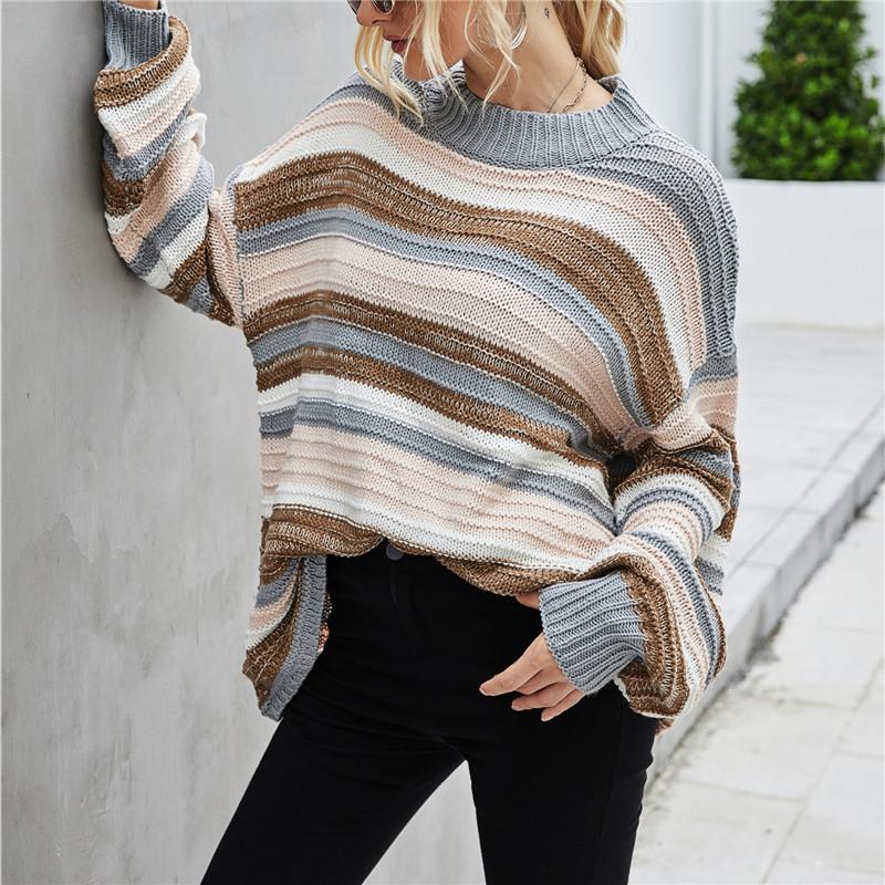 

Women Fashion Striped Color Block Sweater Stylish Long Sleeve Pullover Sweater for Ladies Elegant Crew Neck Pullover Sweaters, As pic