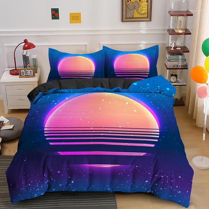 

Geometric Neon Retro Bedclothes Duvet Cover Set With Pillowcase Single Double King Queen Size Bedding Sets1, Bss1812