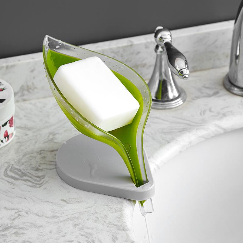 

Bathroom Creative Drain Leaf Soap Box No Punching Soap Box Suction Cup Storage Vertical Manual Holder