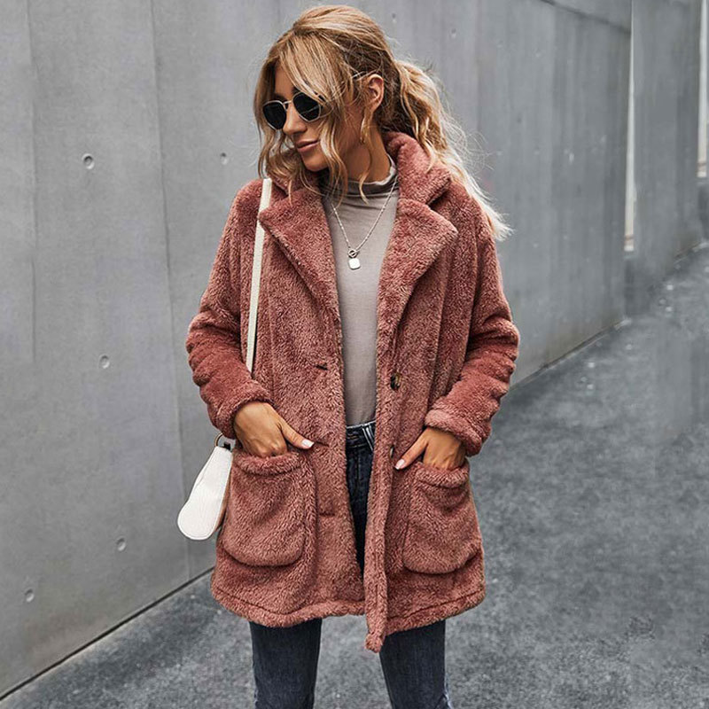 

2020 Autumn Faux Fur Coat Women Teddy Coat Ladies Fluffy Winter Coat Women Long Sleeve Plush Warm Teddy Jacket Female, Army green