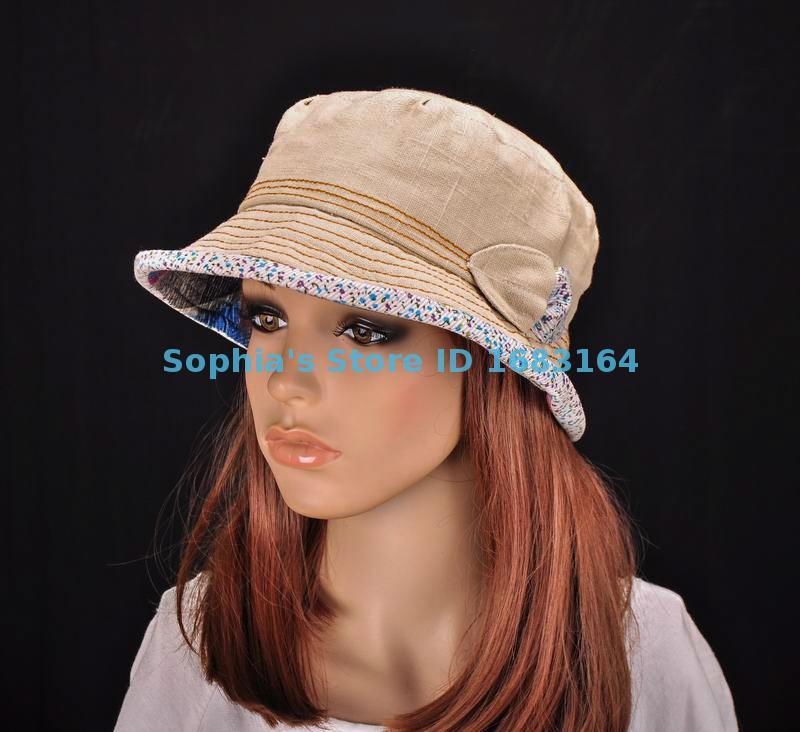 

Wide Brim Hats M199 Beige Cute Leaf Cotton Sun Hat Cap Bucket Summer Women's NWT