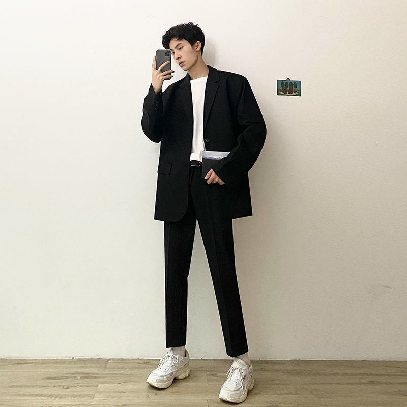 

Male New 2021 Fall Thin Single Breasted Suit Haphazard Lapel Young Men's Clothes DMNK, Khaki.