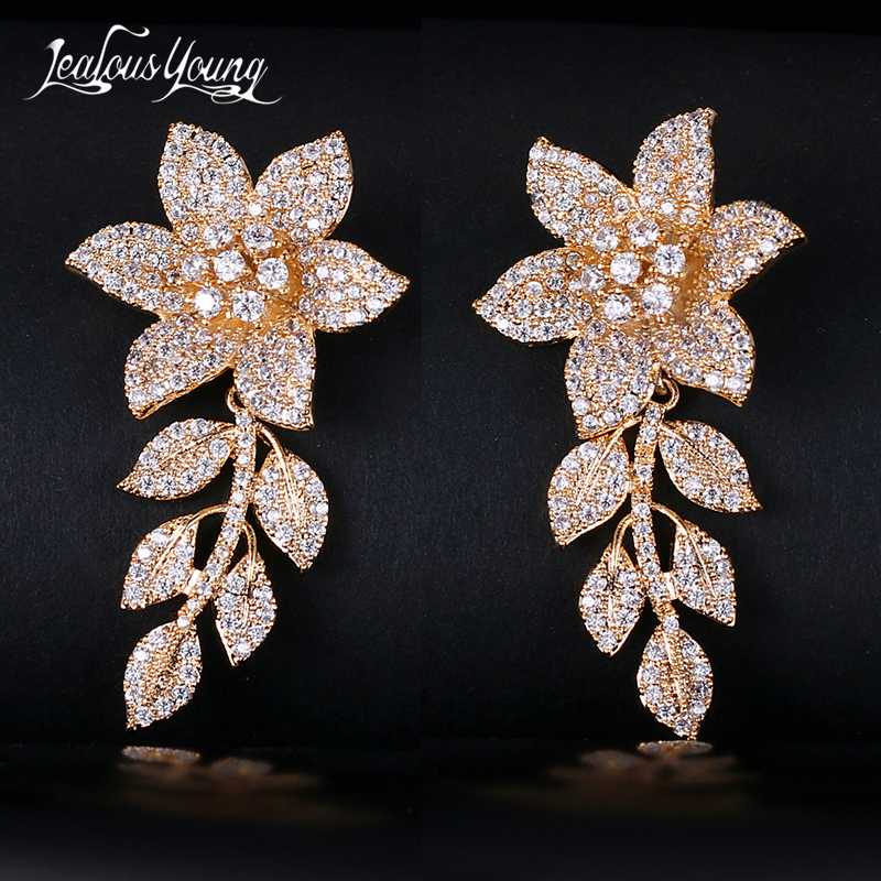 

Fashion Luxury Flower Women Drop Earrings Inlay Multicolor Zircon Long Party Wedding Dangle Earrings Jewelry Gift Accessories