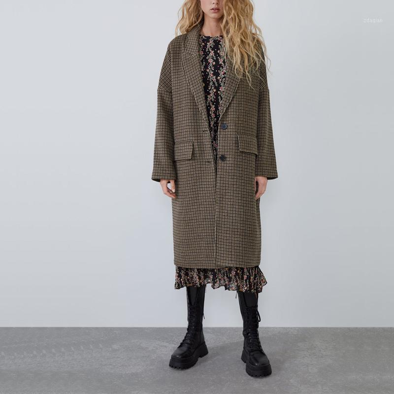 

Autumn female coat casual plaid pocket decorative coat1, Brown
