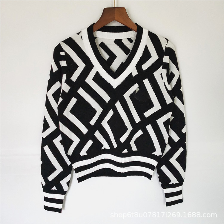 

Ladies sweater crew neck pull de luxe womens jumpers cashmere Print Round neck pullover womens high end sweaters Autumn and winter coat, Black