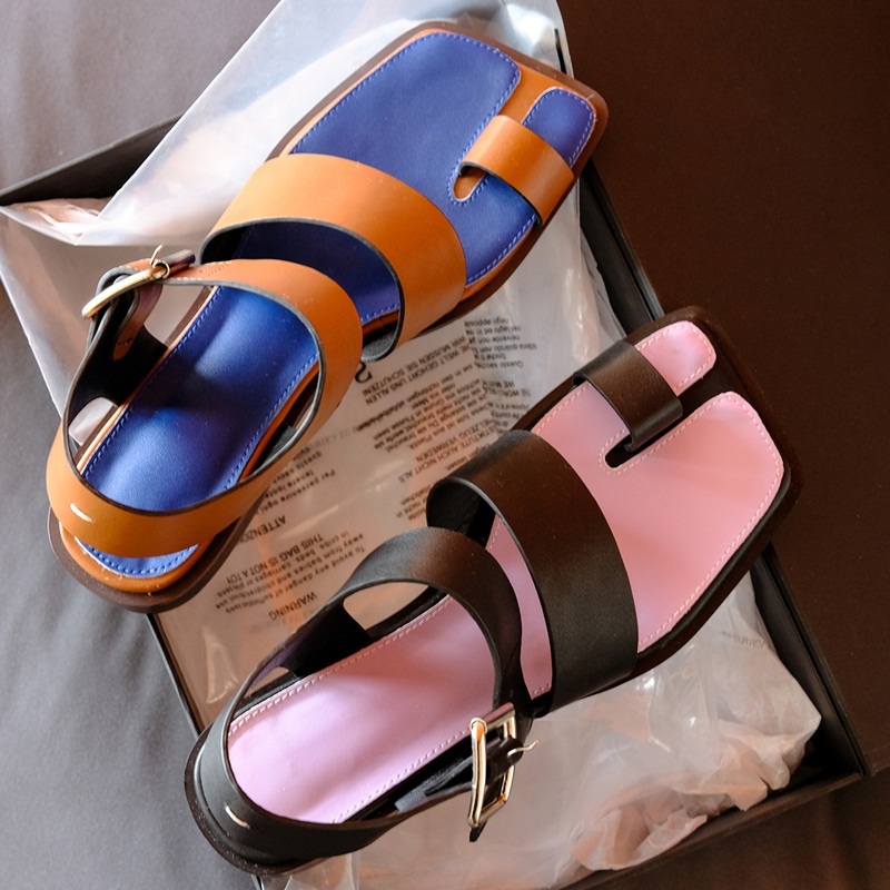

2021 Genuine Women's New Leather See Low Shoes Black Heels Sandals Size 34-39 Tcnv